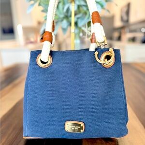 Michael Kors Navy Canvas Rope Handle Tote Bag Nautical Coastal Preppy
